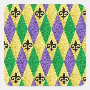 Mardi Gras Harlequin Lilie Quadratischer Aufkleber
