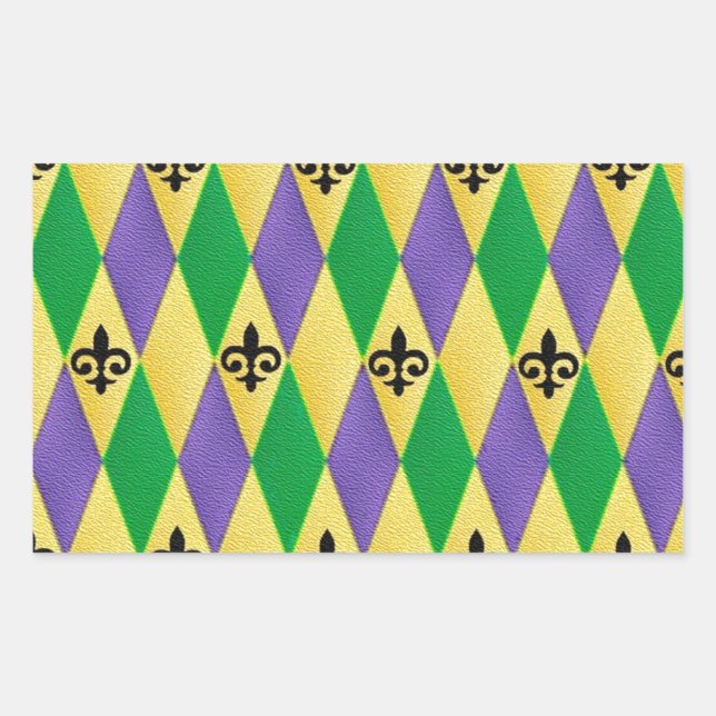 Mardi Gras Harlequin Lilie Rechteckiger Aufkleber (Vorderseite)