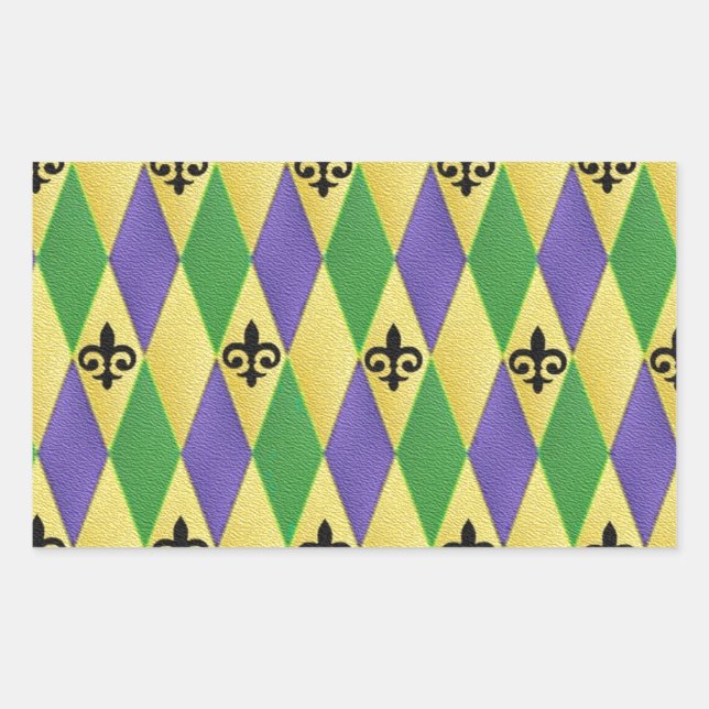 Mardi Gras Harlequin Lilie Rechteckiger Aufkleber (Vorderseite)