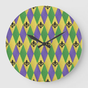 Mardi Gras Harlequin Lilie Wall Clock Große Wanduhr