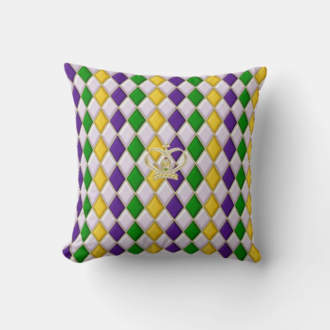 Mardi Gras Harlequin Muster 3 w/kronenförmige Kiss Kissen (Vorderseite)
