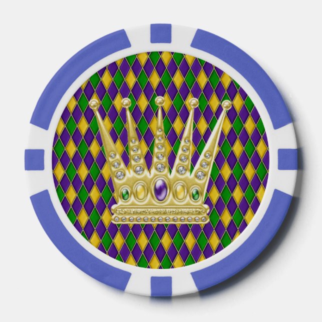 Mardi Gras Harlequin Muster mit Krone 2 Pokerchips (Vorderseite)