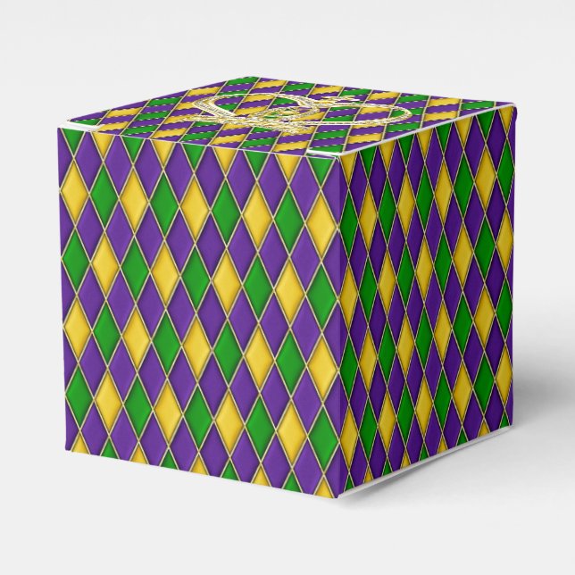 Mardi Gras Harlequin Muster mit Kronen Geschenkschachtel (Vorderseite)