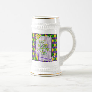 Mardi Gras Harlequin Muster, Perlen, Federn Bierglas