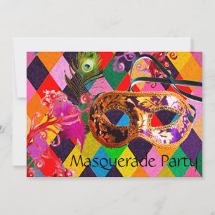 MARDI GRAS HARLEQUIN PATTERN Farbenfrohe Rhombi Einladung