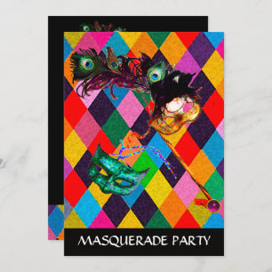MARDI GRAS HARLEQUIN PATTERN Farbenfrohe Rhombi Einladung