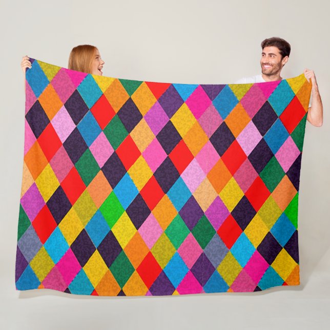 MARDI GRAS HARLEQUIN PATTERN Farbenfrohe Rhombi Fleecedecke (Beispiel)