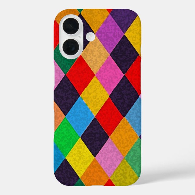 MARDI GRAS HARLEQUIN PATTERN Farbenfrohe Rhombi iPhone 16 Hülle (Rückseite)