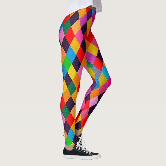 MARDI GRAS HARLEQUIN PATTERN Farbenfrohe Rhombi Leggings (Rechts)