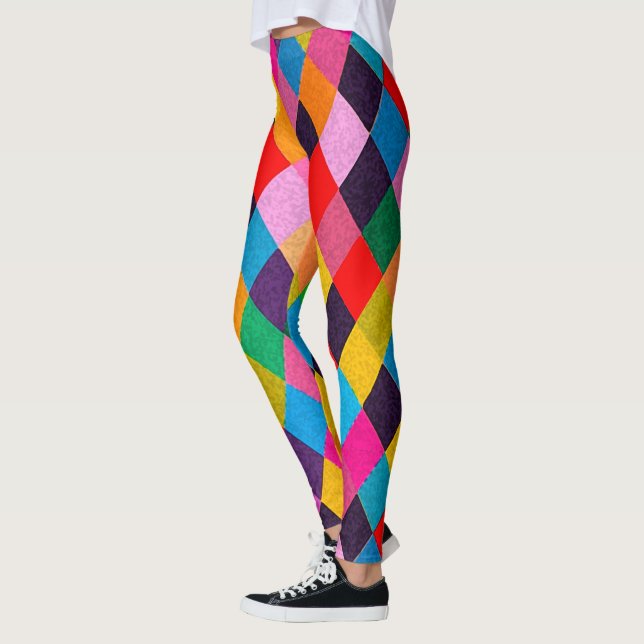 MARDI GRAS HARLEQUIN PATTERN Farbenfrohe Rhombi Leggings (Links)