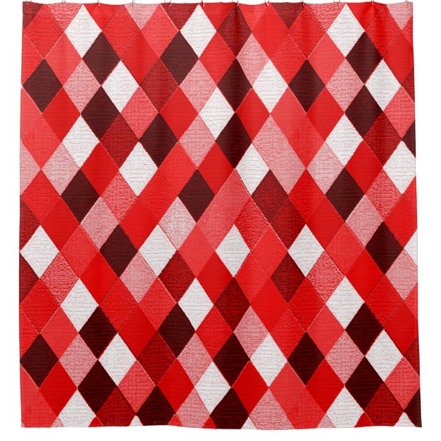 MARDI GRAS HARLEQUIN PATTERN Red Pink White Rhombi Duschvorhang (Vorderseite)