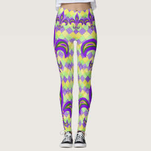 Mardi Gras Harlequin Pattern und Lilie Leggings