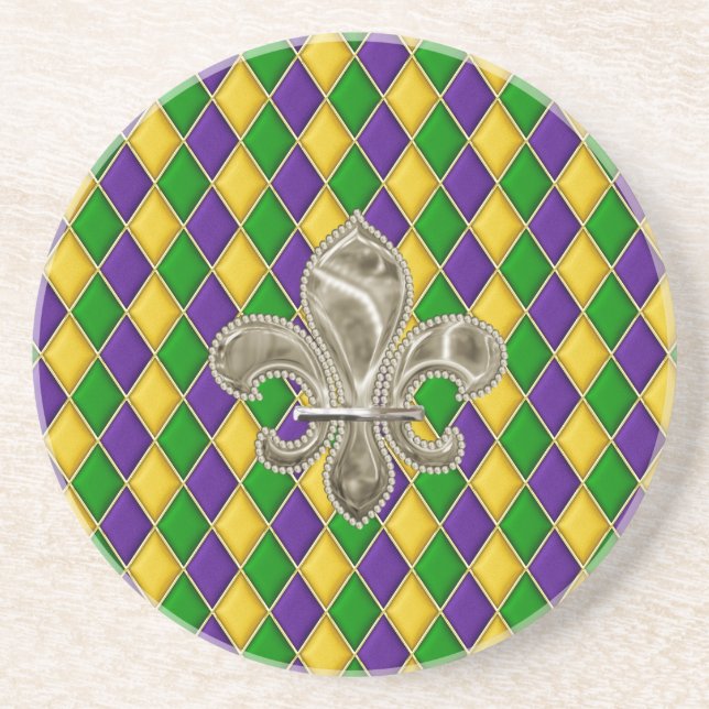 Mardi Gras Harlequin Pattern Untersetzer w/Fleur d (Vorne)