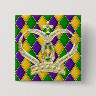 Mardi Gras Harlequin Square Button mit Kronen