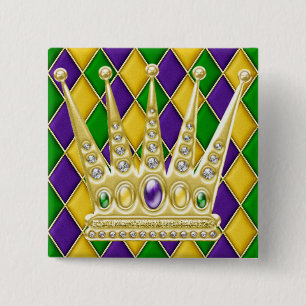 Mardi Gras Harlequin Square Button mit Kronen