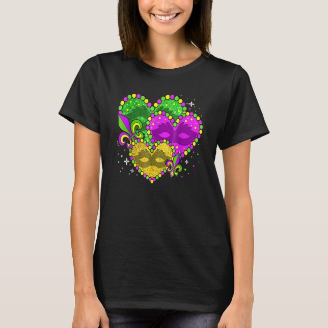Mardi Gras Heart Fleur De Lys Jester Hat Carnival  T-Shirt (Vorderseite)