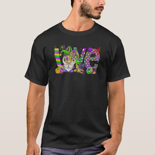 Mardi Gras Heart Gnome Print Fleur de lis Symbol T-Shirt (Vorderseite)