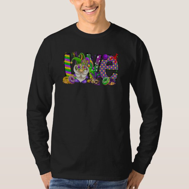 Mardi Gras Heart Gnome Print Fleur de lis Symbol T-Shirt (Vorderseite)