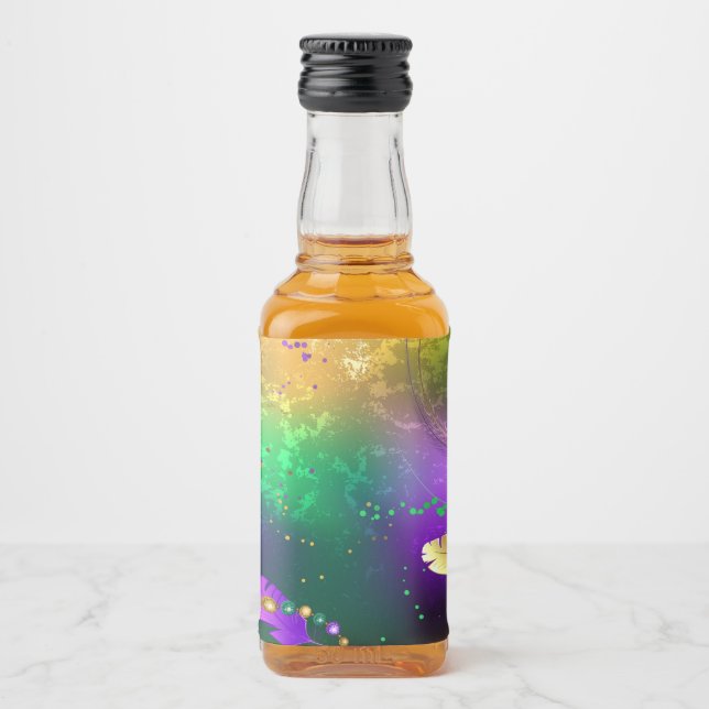 Mardi-Gras-Hintergrund mit Perlen Alkoholflaschenetikett (Vorderseite)