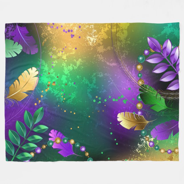Mardi-Gras-Hintergrund mit Perlen Fleecedecke (Vorderseite (Horizontal))