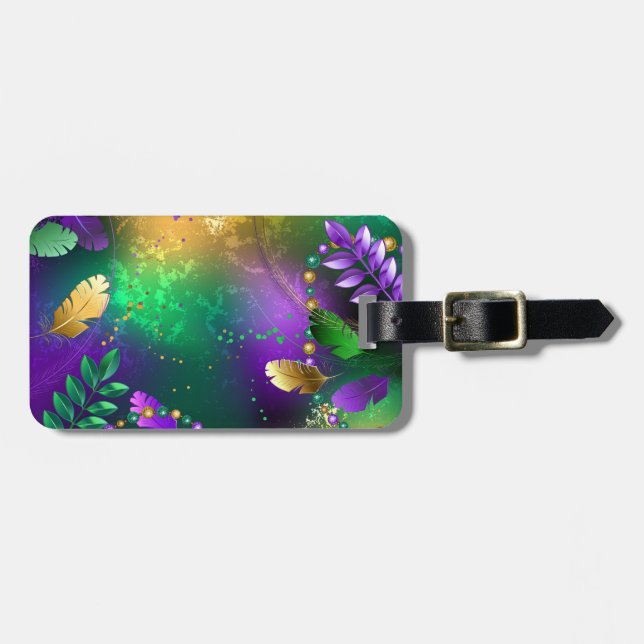 Mardi-Gras-Hintergrund mit Perlen Gepäckanhänger (Vorderseite horizontal)