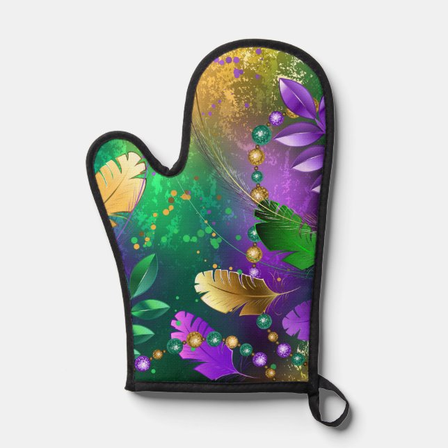 Mardi-Gras-Hintergrund mit Perlen Ofenhandschuh (Vorderseite)