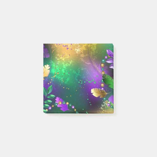Mardi-Gras-Hintergrund mit Perlen Post-it Klebezettel (Vorderseite)