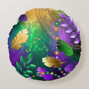 Mardi-Gras-Hintergrund mit Perlen Rundes Kissen