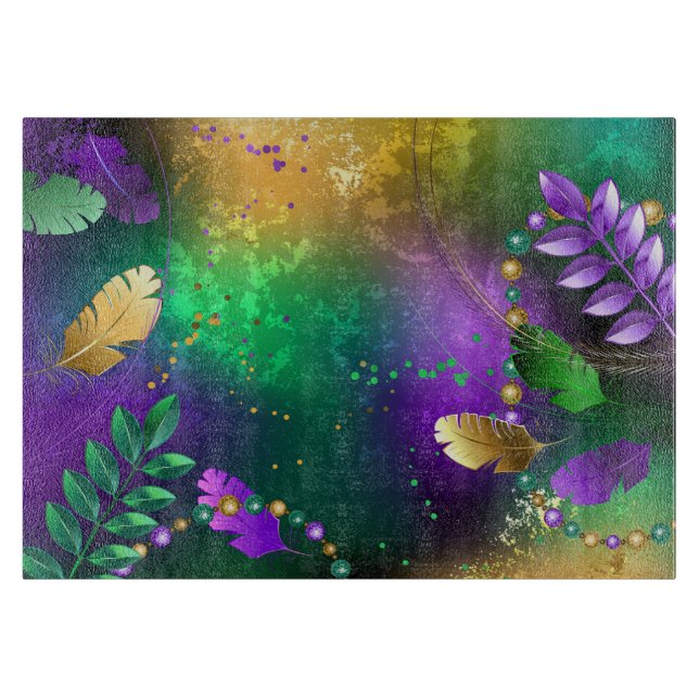 Mardi-Gras-Hintergrund mit Perlen Schneidebrett (Vorderseite)