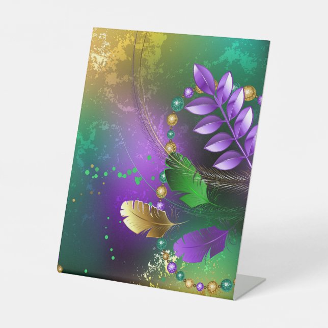 Mardi-Gras-Hintergrund mit Perlen Sockelschild (Vorderseite)