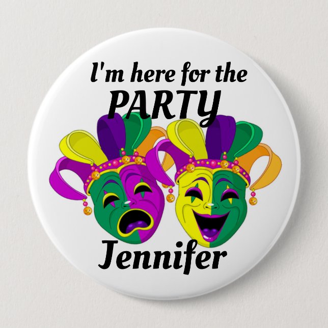 Mardi Gras Individuelle Name PARTY Button Mardigra (Vorderseite)