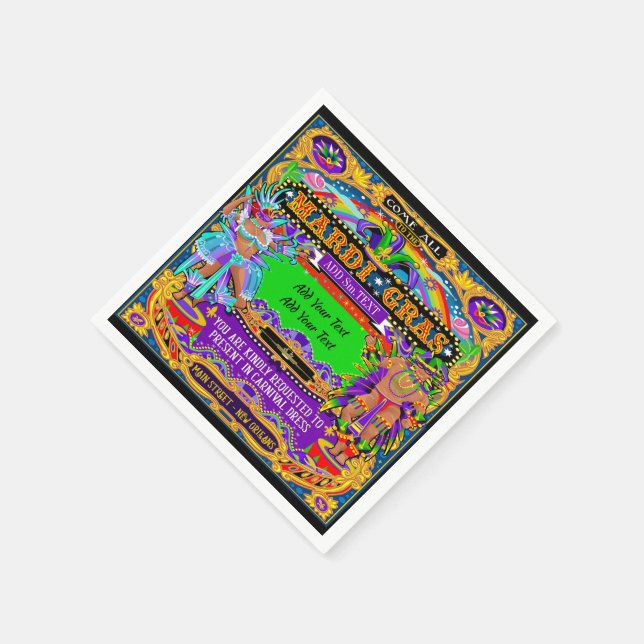 Mardi Gras - individueller Cocktail Napkins Serviette (Ecke)