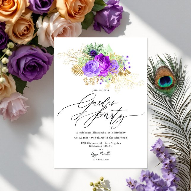 Mardi Gras Inspirierte Lila und Goldflorengarten Einladung (Mardi Gras Inspired Purple and Gold Floral Garden Invitation)
