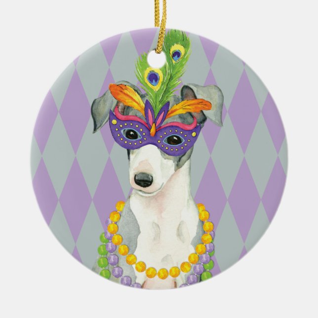 Mardi Gras Italian Greyhound Keramik Ornament (Vorne)