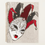 Mardi Gras Jester Mask Venetian Carnival Planer<br><div class="desc">Organize your schedule with artistic flair in this Mardi Gras jester mask spiral planner. The cover features a sophisticated red and black harlequin mask design with an elegant paisley backdrop, offering a unique look for students, professionals, or festival planners. This durable notebook is perfect for jotting down notes, tracking appointments,...</div>