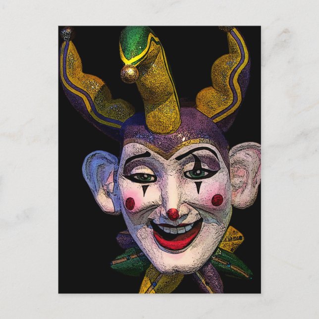 Mardi Gras Jester Postkarte (Vorderseite)