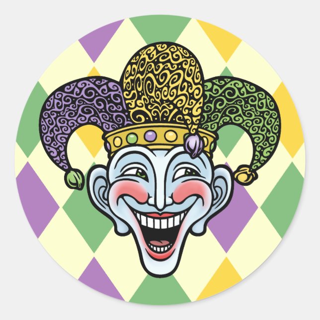 Mardi Gras Jester Runder Aufkleber (Vorderseite)