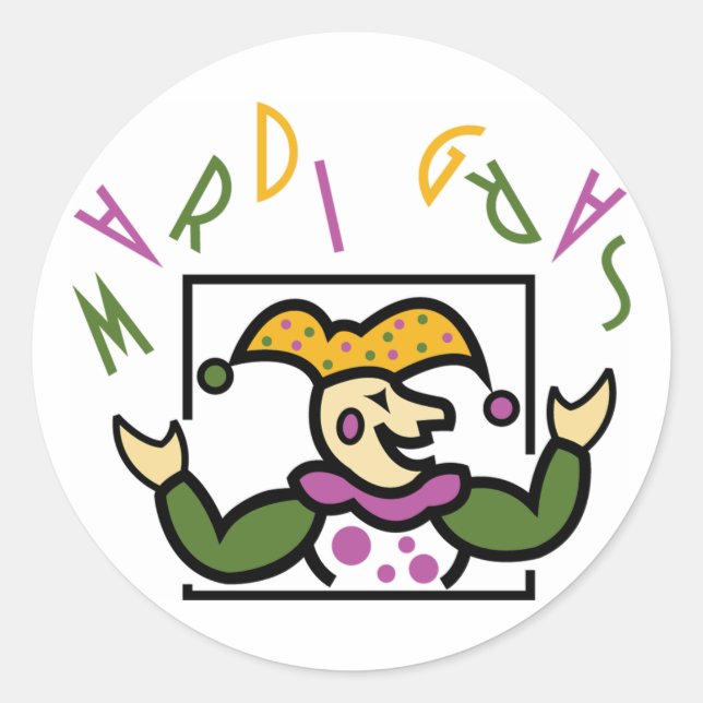 Mardi Gras Jester Runder Aufkleber (Vorderseite)