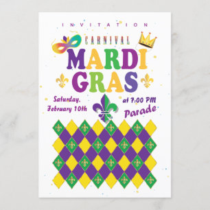 Mardi Gras Karneval Fleur de Lis Diamant Harlekin Einladung