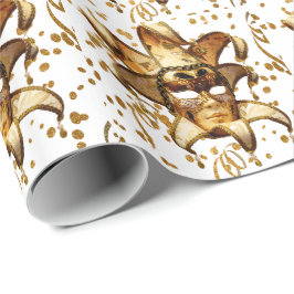 Mardi Gras Karneval Goldmaske mit Confetti Geschenkpapier