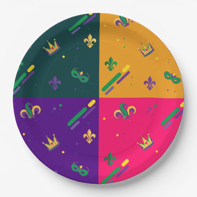 Mardi Gras Karneval Harlequin Lilie Diamond Pappteller (Vorderseite)