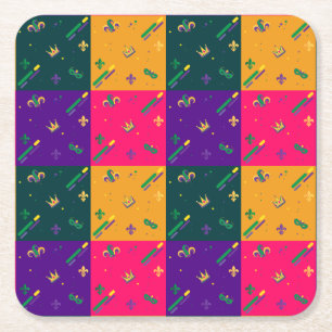 Mardi Gras Karneval Harlequin Lilie Diamond Rechteckiger Pappuntersetzer