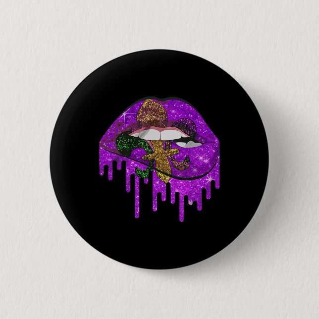 Mardi Gras Karneval Kostüm Lila und Gold Fleur- Button (Vorderseite)