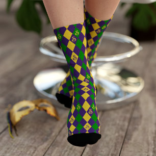 Mardi Gras Karneval Lila Gold und Grüne Socken