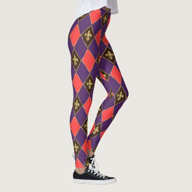 Mardi Gras Karneval Lilie Diamond Decke Leggings (Rechts)
