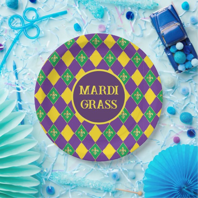 Mardi Gras Karneval Lilie Diamond Decor Pappteller (Party)