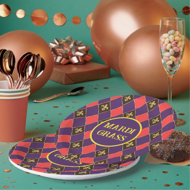 Mardi Gras Karneval Lilie Diamond Decor Pappteller (Multi)