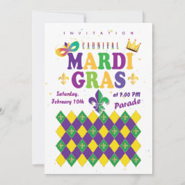Mardi Gras Karneval Lilie Diamond Harlequin Einladung