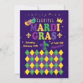 Mardi Gras Karneval Lilie Diamond Harlequin Einladung