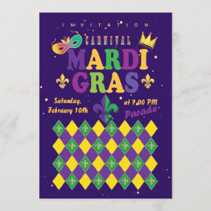 Mardi Gras Karneval Lilie Diamond Harlequin Einladung